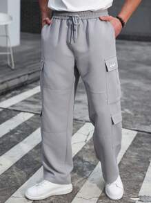 Manfinity CasualCool 男士多口袋设计直筒宽松休闲工装裤，工装裤，白色男士裤子 - 灰色 - 查看 7