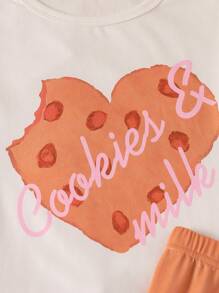 Conjunto de 4 piezas para niñas preadolescentes: camiseta de manga corta con estampado de galletas y pantalones cortos, ropa de dormir casual