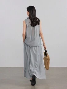 Dazy-Less 2pcs Women Pleated Linen Collar Set Old Money Style - Grey - View 5