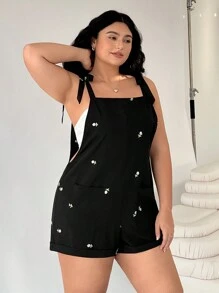 Solflare Bộ đồ liền thân không tay thêu hoa giản dị cỡ lớn dành cho nữ mùa hè - màu đen - Xem 4