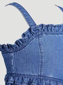 Tween Girls Fashionable Stylish Denim Frill Trim Jumper Vest,Holiday,Summer,Travel - Dark Wash - View 3