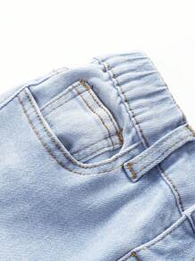 Young Girl' All-Match Distressed Washed Denim Skinny Jeans - Light Wash - View 4