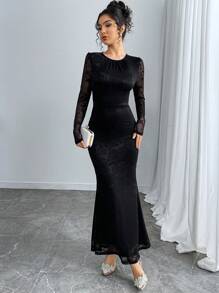 Modelyn Elegant Urban Lace Long Dress For Women - Black - View 5