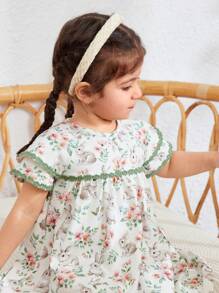 Cozy Pixies Đầm cổ tròn tay lửng họa tiết hoa nhí cho bé gái - Nhiều màu - Xem 4