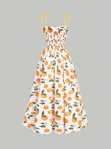 SHEIN MOD Vestido de mujer de largo medio, vestido con estampado de frutas tropicales, vestido amarillo