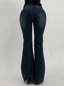 DAZY Women's Washed & Distressed Slim Flare Leg Jeans