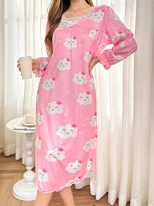 Dream Adore Cute & Sweet Cloud Pattern Women Nightgown - Pink - View 3