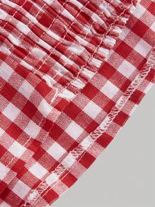 SHEIN MOD Women's Puff Sleeve Cropped Shirt, Red Plaid Blouse - Red - View 4