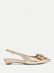 CUCCOO TILAWA Scarpe da donna a punta con fiocco decorativo, cinturino elastico con fibbia, eleganti per feste, adatte per uso quotidiano e attività all'aperto, primavera/estate - Dorato - Visualizzare 2