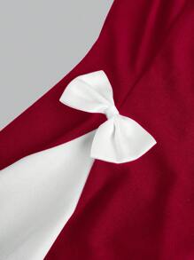 SHEIN Girlism Vestido elegante mini para fiesta y Día de San Valentín con decoración de lazo en tono bicolor para adolescentes - Rojo - Ver 3