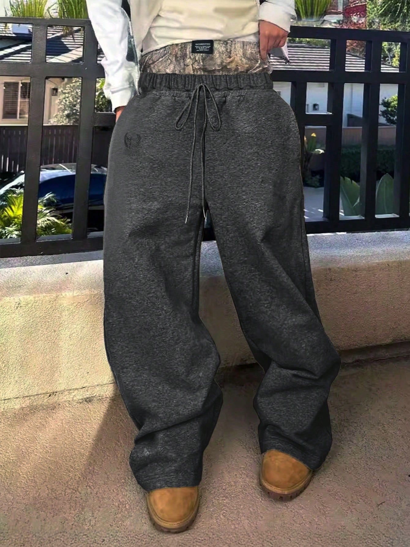 Manfinity Dauomo Men's Autumn/Winter Casual Loose Fit Contrast Color Waistband Sweatpants