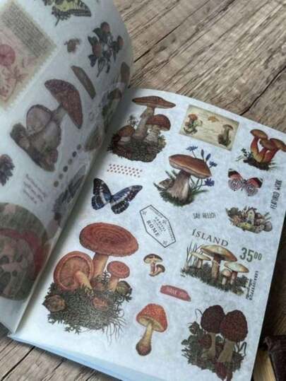 20 hojas de libro de pegatinas vintage con temas de plantas, setas y casas de campo, hechas de PVC y materiales washi para manualidades estilo Ins, retro, decorativas, para manualidades, collages y scrapbooking