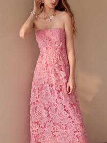 MOTF PREMIUM VESTIDO TUBO DE ENCAJE GUIPUR - Rosa - Ver 6