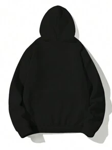 RueChic Men Italy Letter Printed Cottonline Basic Regular Hoodie - Black - View 2