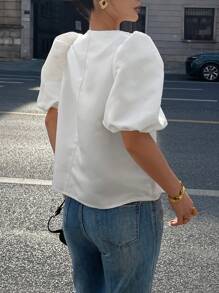 INAWLY 休闲泡泡袖衬衫，纯色