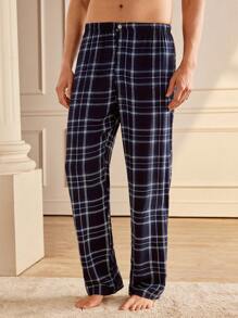 Manfinity Men's Plaid Elastic Waist Lounge Pants - Black - View 7