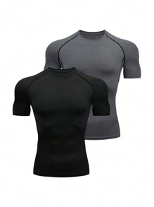 Manfinity Sport Corelite Men Plain Color Short Sleeve T-Shirt & Tank Top Activewear, Simple Fashion Casual Everyday Wear 2-Piece Set