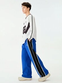 SHEIN Calça casual de perna larga com estampa de letras em bloco de cores para adolescentes