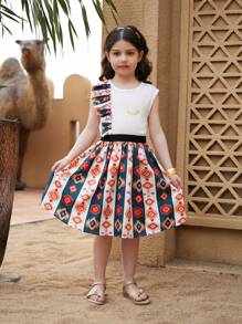 2pcs/Set Girl (Small) Crew Neck Sleeveless Simple Top And Mini Skirt - Multicolor - View 4