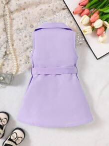 SHEIN 女婴纯色翻领无袖双排扣连衣裙 - 紫色 - 查看 2