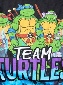 TEENAGE MUTANT NINJA TURTLES | SHEIN Tween Boy Streetwear Cartoon Blue Flame & Turtle Print Sports Black Tank Top, Suitable For Spring/Summer - Black - View 5