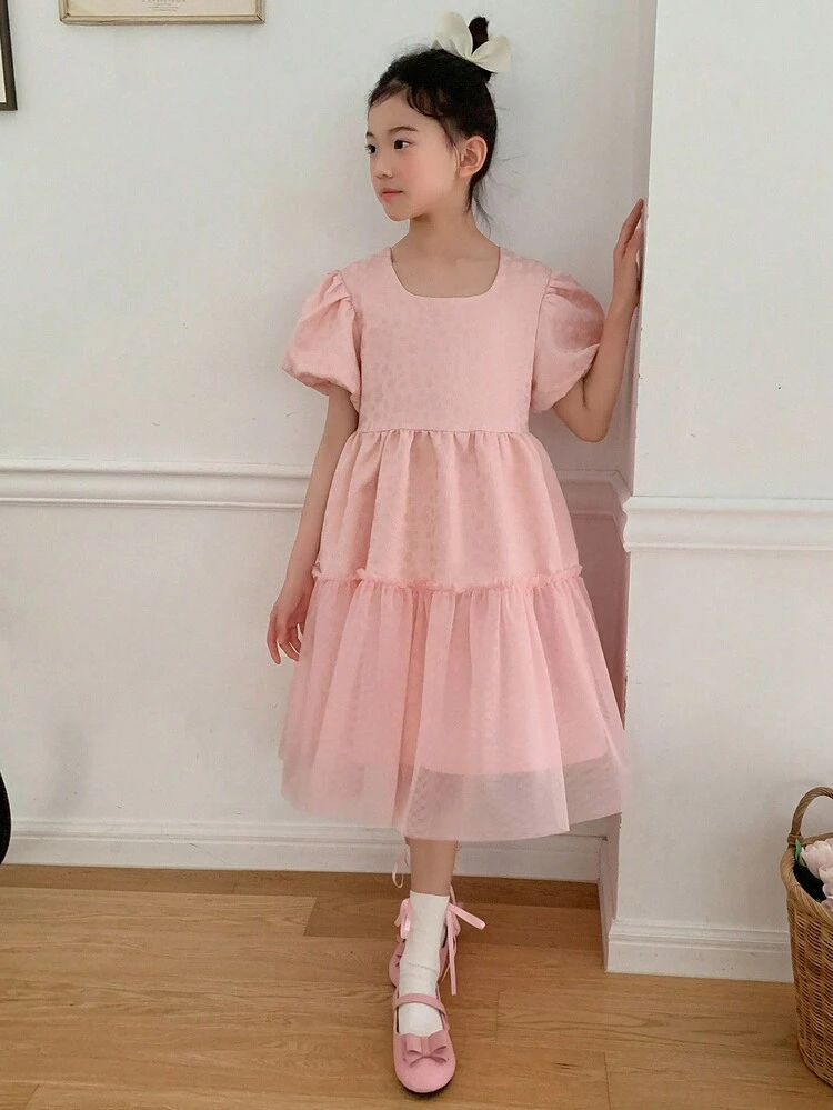 Tween Girls' Casual Solid Color Short Sleeve Dress, Minimalist & Stylish For Daily Wear