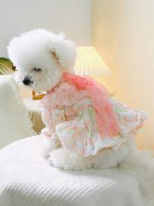 PETSIN 1pc Pet Dog/Cat Sweet Romantic Lace Patchwork Puff Sleeve Princess Dress - Pink - View 4