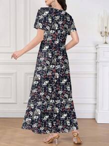 Mulvari Women's Long Sleeve Knit Dress With Prosperity Pattern - Black - View 2