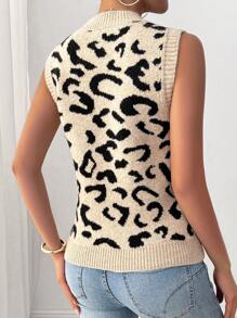 SHEIN LUNE Women Stand Collar Sleeveless Graphic Detail Simple Casual Knit Vest