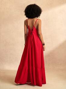 Slaydiva 2025 Lente/Zomer Nieuwe Lange Jurk voor Dames, Geschikt Voor Muziekfestivals, Pasen, Bruiloften, Boho Stijl, Westerse Stijl, Verjaardagen, Afstuderen, Studenten, Dagelijkse Casual Kleding, All-Match Veelzijdig, Vrijetijdsbesteding, Cruise Reizen, Strand, Zonnebaden, Gestructureerde Stof, Oversized, Spaghettibandjes, Sexy Rugloos, Vetersluiting op de Rug, Rode Kleur