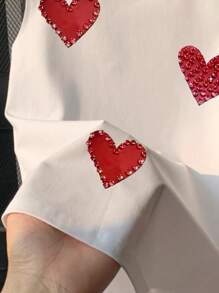 INAWLY Áo ba lỗ cổ tròn in hình trái tim trang trí đá Rhinestone giản dị cho nữ - trắng - Xem 3