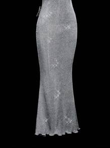SHEIN ICON Sparkling Silver Crystal Diamond Dress For Women: Mermaid Style Formal Evening Gown,Prom Dress