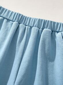 THE HAPPY LOOK Young Boys Animal Print Round Neck Pullover Contrasting Sleeve T-Shirt And Blue Elastic Waist Jogger Pants 2 Pieces Set - Multicolor - View 7