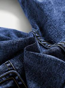 SHEIN 年轻男孩街头酷炫潮流石洗多口袋高弹力紧身灰色牛仔裤，适合年轻男孩上学和日常秋装 - 中等水洗藍 - 查看 6