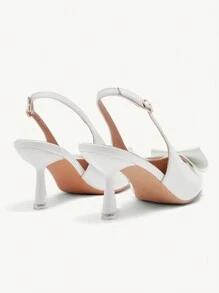 CUCCOO CHICEST Élégants talons hauts à bout pointu avec nœud papillon, élégantes et classiques mules à bouts pointus enrobé blanc brillant, pour femmes. Convient pour les rendez-vous, le thé de l'après-midi, les fêtes romantiques, la Saint-Valentin, les trajets et les tenues de soirée formelles