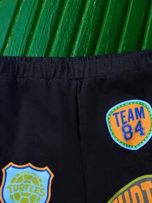 TEENAGE MUTANT NINJA TURTLES | SHEIN Conjunto de 2 piezas para bebé niño: Musculosa deportiva verde con diseño de tortuga y letras, y pantalón corto. Conjunto casual y de moda apto para todas las estaciones - Verde - Ver 5