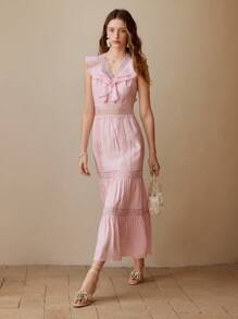 MOTF PREMIUM CONTRAST LACE RUFFLE TRIM DRESS - Pink - View 2