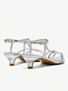 CUCCOO CHICEST 女士时尚尖头银色露趾细高跟罗马凉鞋，性感女神款系带凉鞋，女士中跟凉鞋 - 銀色 - 查看 5