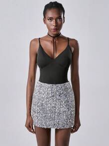 Chiquease Women's Sexy Backless Bodysuit With Built-In Bra, Seamless Bodysuit, Alluring Design - Black - View 4