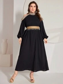 Al Najma Embellished Wide Loose Dress, Plus Size - Black - View 1