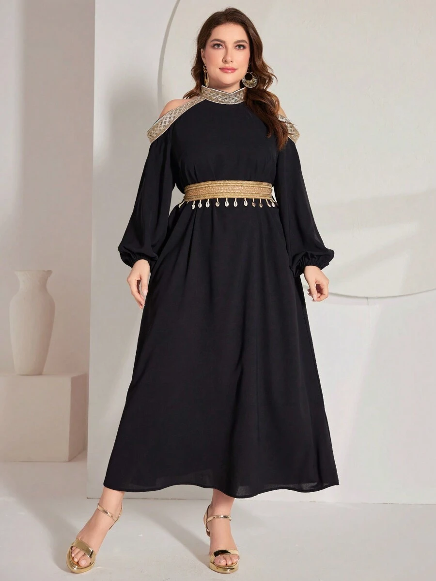 Al Najma Embellished Wide Loose Dress, Plus Size - Black - View 1