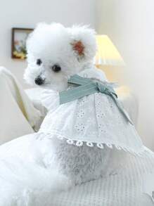 PETSIN 1pc Pet Dog Cat General Spring/Summer Embroidered Pastoral Bow Decor Cute Dress - White - View 2