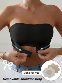 Women Strapless And Underwire-Free Convertible Bandeau Bra Set With Front Closure, Pushup And Includes Invisible Shoulder Straps & Nipple Covers, 3pcs/Set