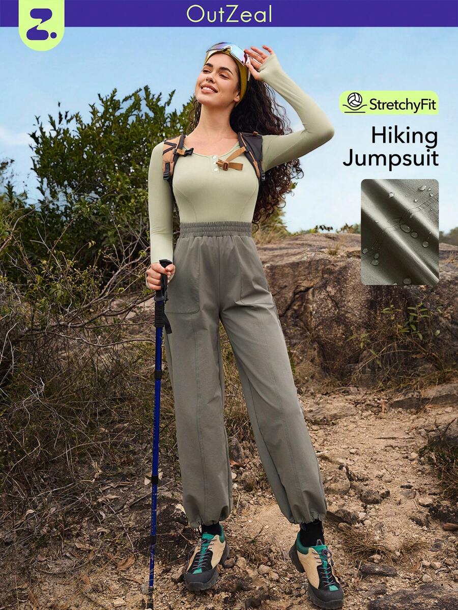 OutZeal Water Proof Wide Leg Drawstring Hem Long Sleeve Tear Resistant Nylon One-Piece Outdoor Adventure Jumpsuit Spring For Hiking