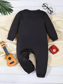 Infant & Toddler Boys' Elegant Casual Printed Open Shoulder Long Sleeve One-Piece Jumpsuit, Loungewear - Black - View 2