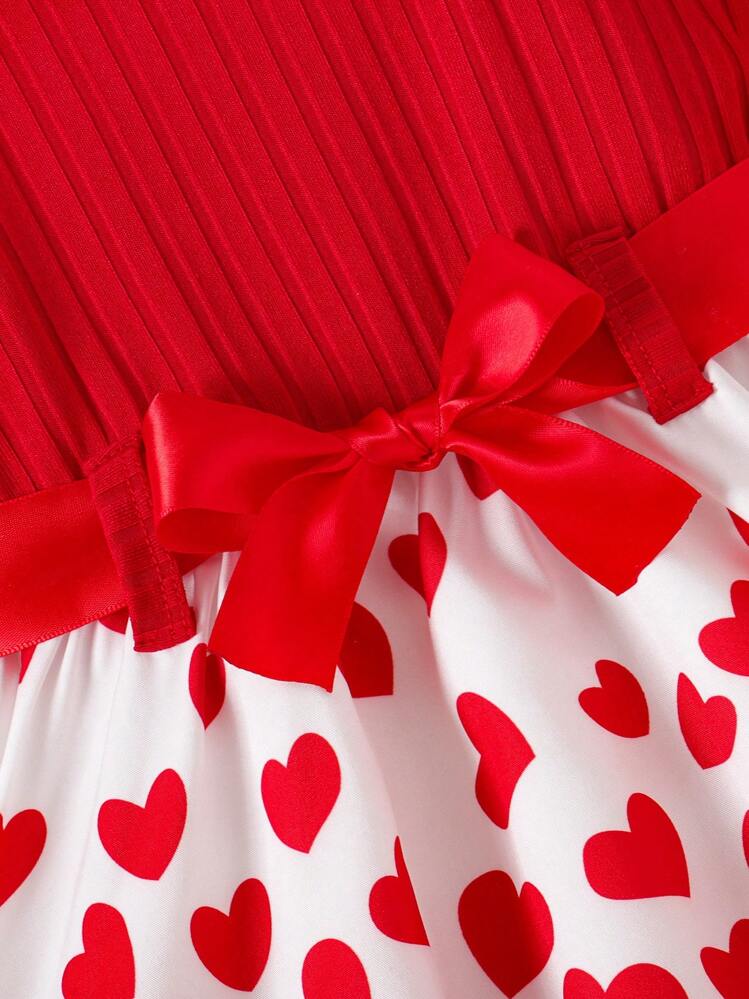 Elladie kids فستان صيفي للبنات الرضع مزين بنقشة قلوب ذو طبقات مفرغة بتصميم لطيف وحلو للموضة الصيفية - الأحمر - مشاهدة 4