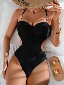 SHEIN Swim Women's Fashionable & Elegant One-Piece Swimsuit, Summer - Black - View 1