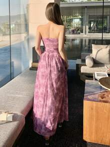 DAZY Women Floral Print Ruched Bandeau Midi Vacation Dress Summer Sundress