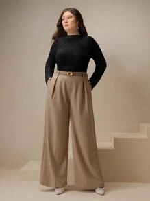 Anewsta Kaos Wanita Ukuran Besar Modis Elegan Serbaguna Kasual Lengan Panjang Pas Badan, Musim Semi/Panas - Hitam - View 3