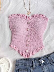 Soleia 性感休闲度假荷叶边金属扣合身衬衫 - 粉色 - 查看 5